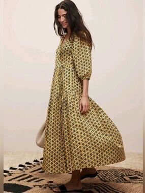 NEW! Banana Republic Yellow Geometric The White Lotus Cotton Wrap Dress 🧶